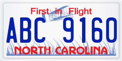 NC license plate ABC9160