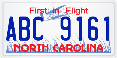 NC license plate ABC9161