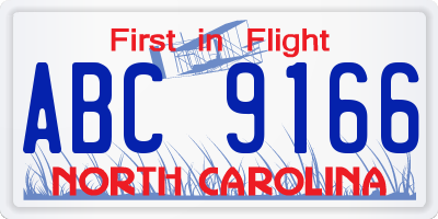 NC license plate ABC9166