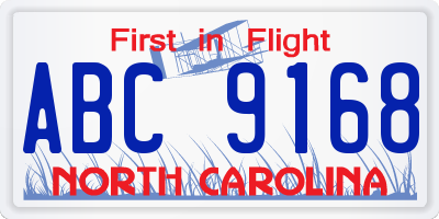 NC license plate ABC9168