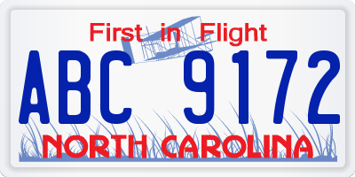 NC license plate ABC9172