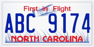 NC license plate ABC9174