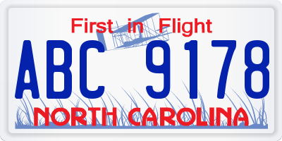 NC license plate ABC9178