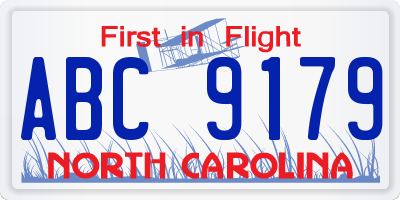 NC license plate ABC9179