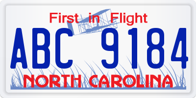NC license plate ABC9184