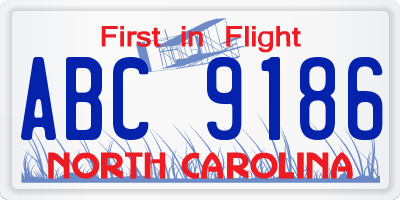 NC license plate ABC9186