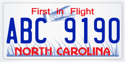 NC license plate ABC9190