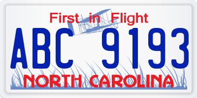 NC license plate ABC9193