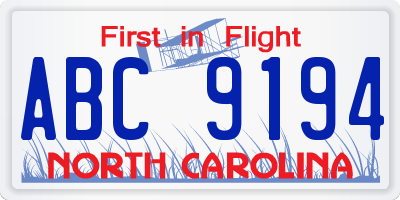 NC license plate ABC9194