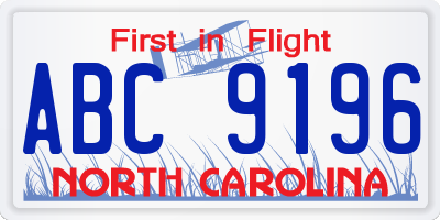 NC license plate ABC9196