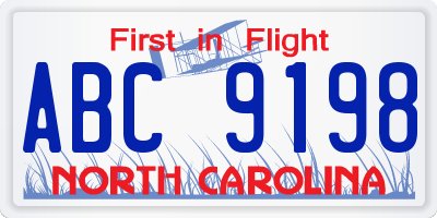 NC license plate ABC9198