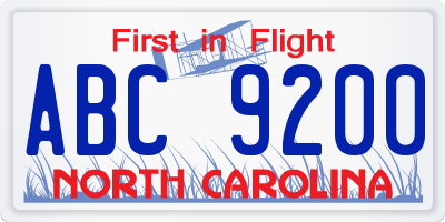 NC license plate ABC9200