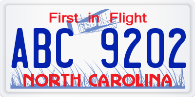 NC license plate ABC9202