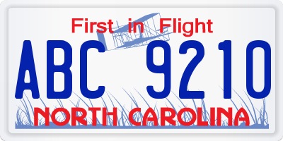 NC license plate ABC9210