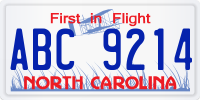 NC license plate ABC9214