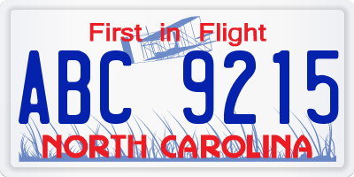 NC license plate ABC9215