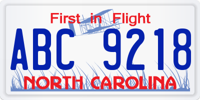 NC license plate ABC9218