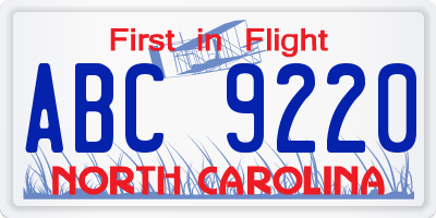 NC license plate ABC9220
