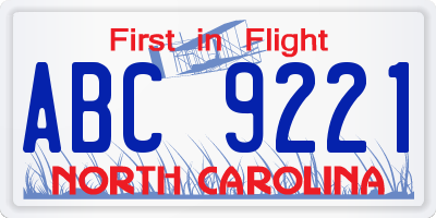 NC license plate ABC9221