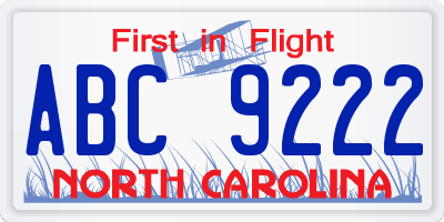 NC license plate ABC9222