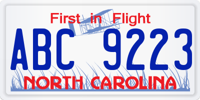 NC license plate ABC9223