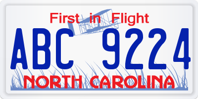 NC license plate ABC9224
