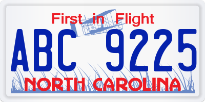 NC license plate ABC9225