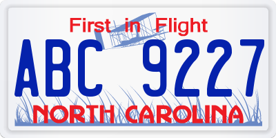 NC license plate ABC9227