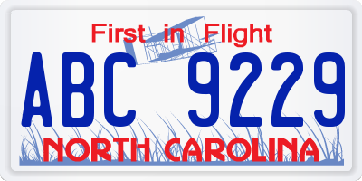 NC license plate ABC9229