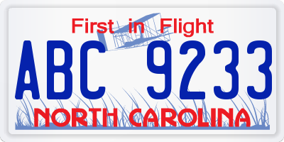 NC license plate ABC9233
