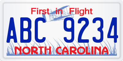 NC license plate ABC9234