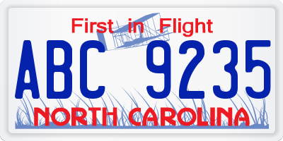 NC license plate ABC9235