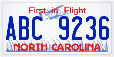 NC license plate ABC9236
