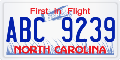 NC license plate ABC9239
