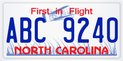 NC license plate ABC9240