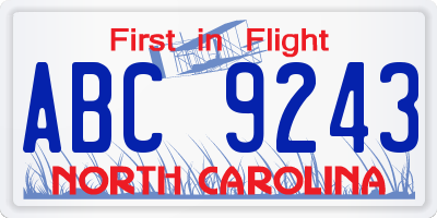 NC license plate ABC9243
