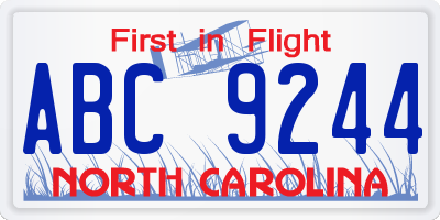 NC license plate ABC9244