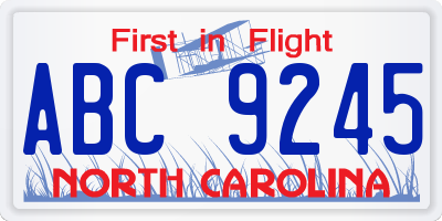 NC license plate ABC9245