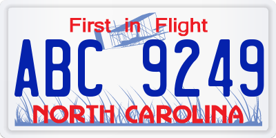 NC license plate ABC9249