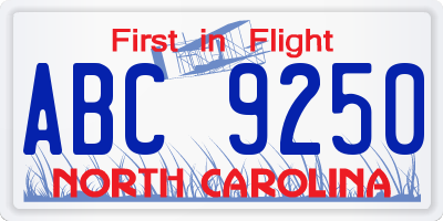 NC license plate ABC9250