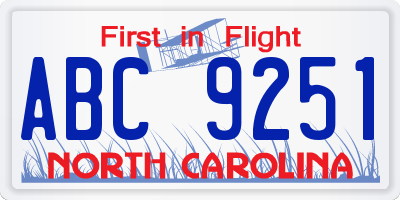 NC license plate ABC9251