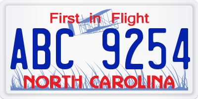 NC license plate ABC9254