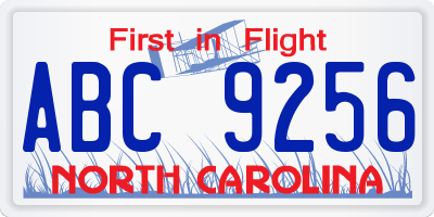 NC license plate ABC9256