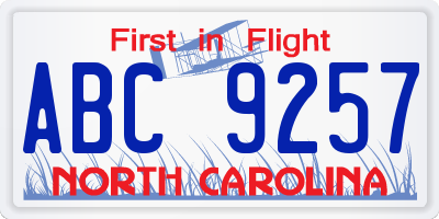 NC license plate ABC9257