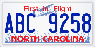 NC license plate ABC9258