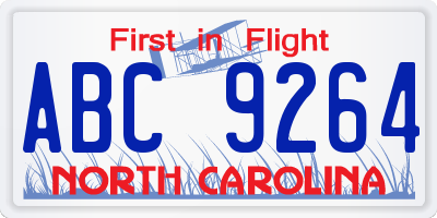 NC license plate ABC9264