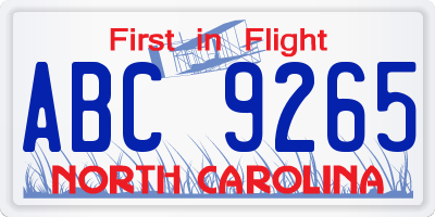NC license plate ABC9265