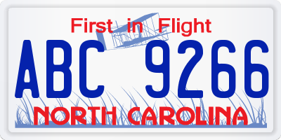 NC license plate ABC9266