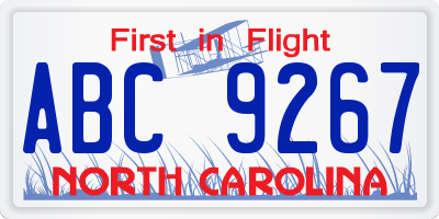 NC license plate ABC9267