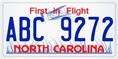 NC license plate ABC9272